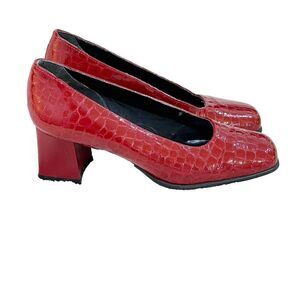 Vtg 80/90s Paul De LaGrange Women Red Pump Block Heel 36 Square Toe Retro France